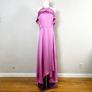 Thread TH115 Orchid Pink Satin Halter Neck Ruffle Maxi‎ Dress Formal Evening XXL